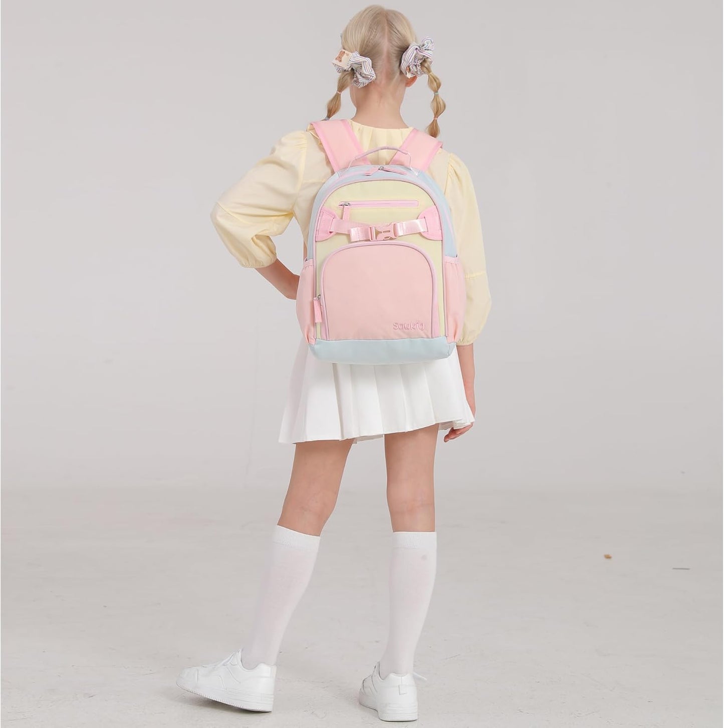 Lightweight Cute Kids Backpack for School Kindergarten Elementary Backpacks for Gilrs ages 6-8-10 (Pink Cream Celeste)