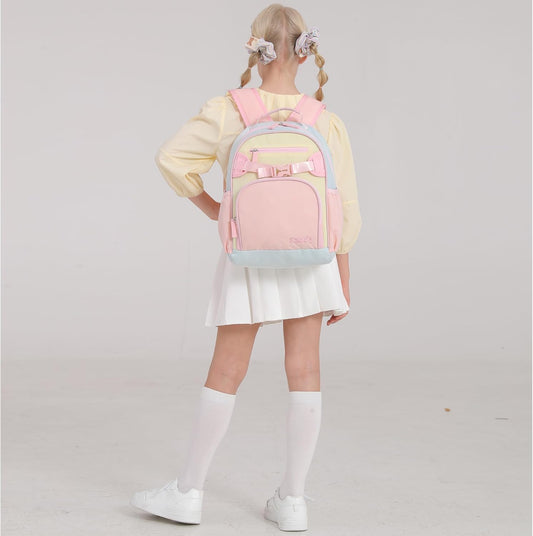 Lightweight Cute Kids Backpack for School Kindergarten Elementary Backpacks for Gilrs ages 6-8-10 (Pink Cream Celeste)