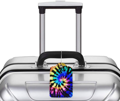 2pcs Tie Dye Luggage Tag for Suitcases Baggage, Colorful Rainbow Airport Crew Leahter Luggage Tag with Stainless Steel Loop and Full Back Privacy Cover for Travel Sports Girls Teens Adults