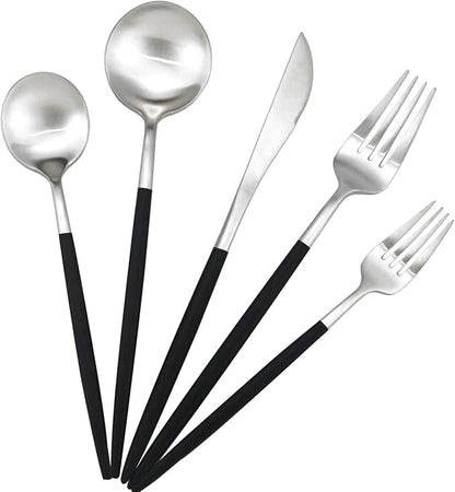 Gugrida Black Handle Matte Silver Silverware Set by Gugrida