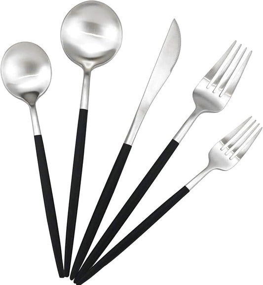 Gugrida Black Handle Matte Silver Silverware Set by Gugrida