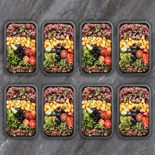 Collapsible Food Storage Containers with Lids, 8 Pack, 40 oz Silicone 1-Compartment Meal Prep Containers Reusable, Lunch Bento Boxes for Adults, Microwave Freezer Dishwasher Safe, BPA-Free, Black
