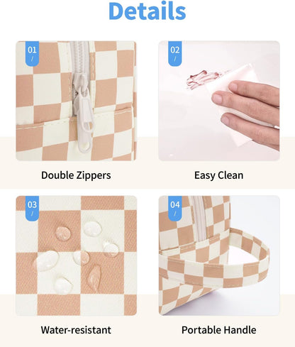 Narwey Clear Toiletry Bags for Traveling Women Men, Clear Travel Bags for Toiletries Makeup Bag Cosmetic Bag with Zipper, Make Up Organizer, Skincare Bag (Light Checkerboard)