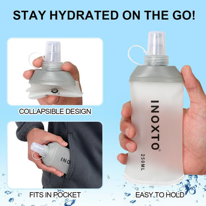 INOXTO Soft Flask,Collapsible Soft Water Bottles for Hydration Vests and Running Packs, Soft Flask Running Bottles for Hiking Cycling(250/500 ml) (2 PCS SMALL)