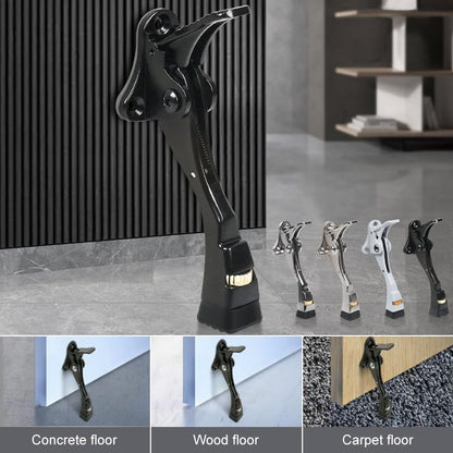 3 Packs Heavy Duty Kickdown Door Stopper, One Touch Adjustable Kickdown Door Stop for Heavy Doors, 4 in Metal Door Kickstand with Rubber Tip & Wall Protectors for Wide Doors- Black