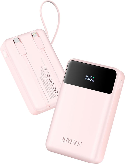 Portable-Charger-Power-Bank Travel Essentials Battery Pack USB C 30000mAh Built in Cable 22.5W Phone Fast Charging Powerbank Compatible with iPhone 16 15 14 13 12 11 iPad Google Xiaomi (Pink)