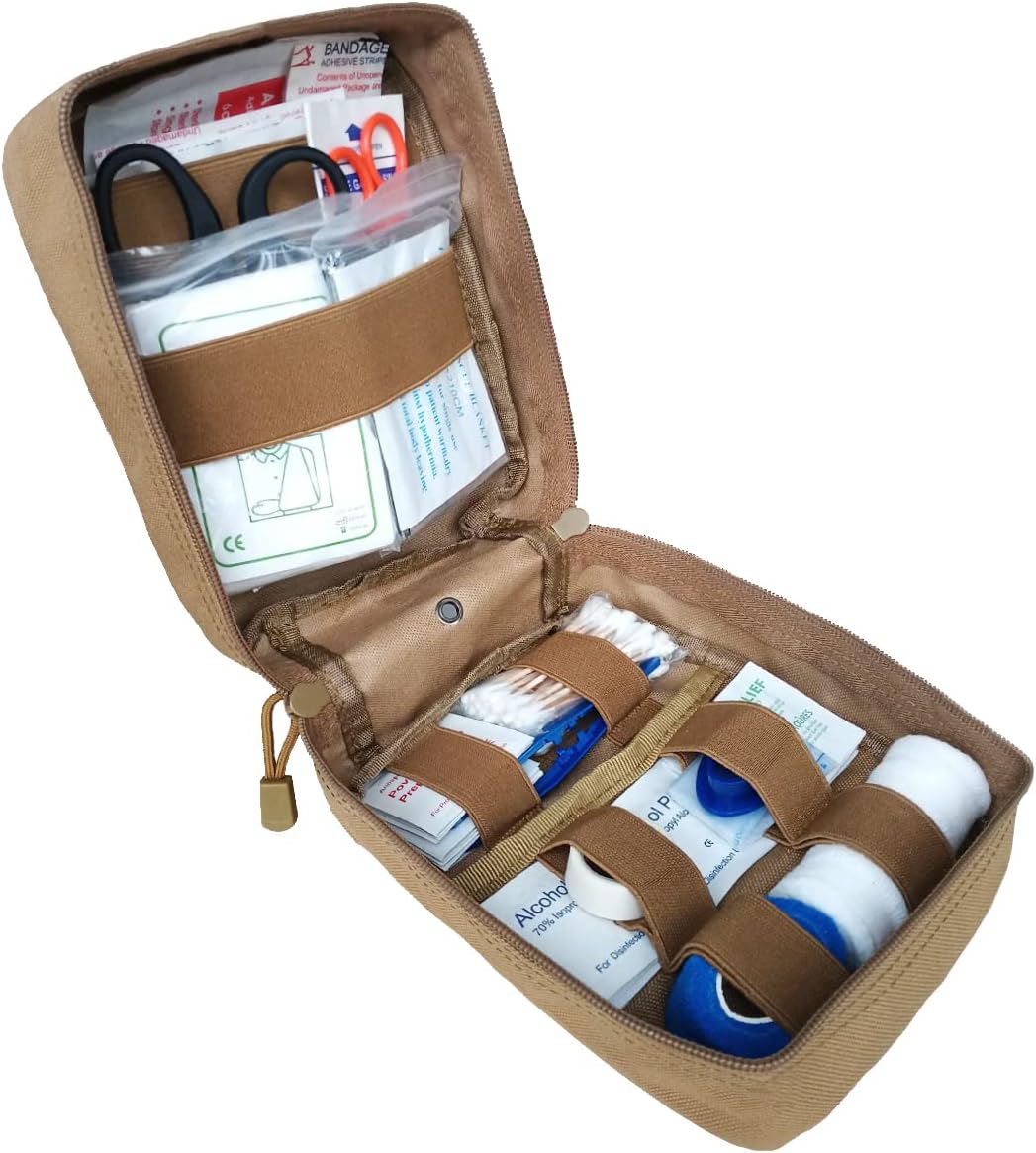 First Aid Kit EMT Medical IFAK Pouch, Molle Tactical Med Emergency Trauma Bag for Camping Home Car Hiking Hunting (Tan)