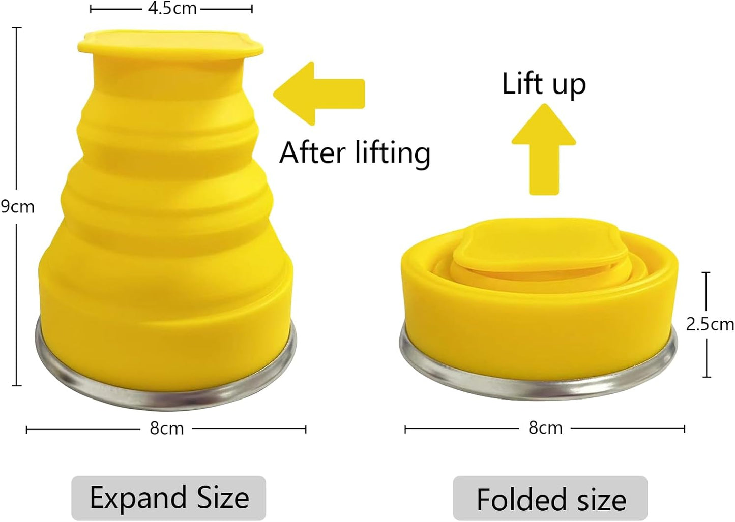 Collapsible Cup - Silicone Foldable Cup-Expandable Folding Drinking Reusable Portable Mugs Cups For Travel, Camping, Hiking, Survival, Car, Picnic, Beach, Holiday Vacation, Outdoor Sports Yellow