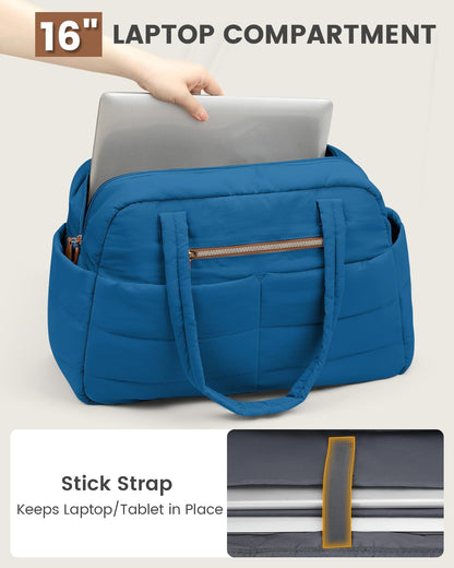Travel Duffle Bag,Puffer Carry On Duffel Bag with Laptop Compartment Waterproof Overnight Weekender Bags for Women Large Hospital Tote Bags for Labor and Delivery(Large,Blue)
