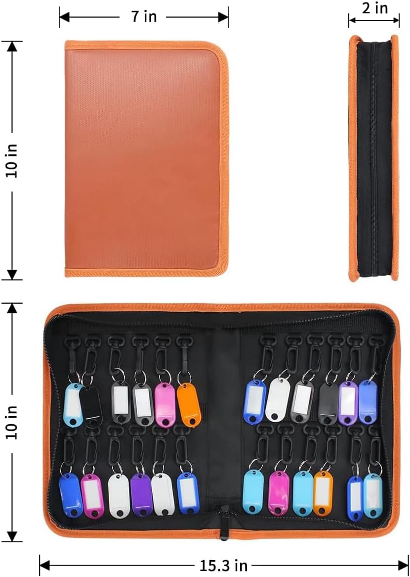 Sdstone Portable Zippered Key Organizer,Fireproof and Waterproof Key Case With 24 Key Hooks,Portable Manager & Landlord Zipper Key Binder For Real Estate Sales,Hotel Executives, Car Service(Brown)