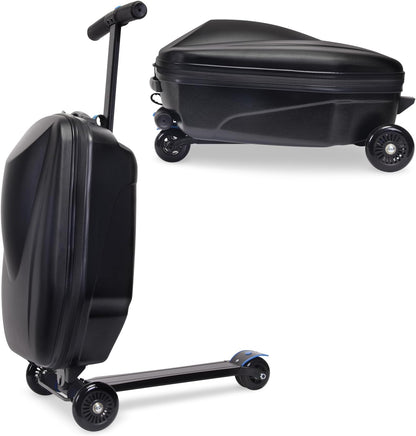 20" Scooter Suitcase for Kids, 2-in-1 Ride On Luggage with Wheels for Boys & Girls Ages 4-15, Foldable Hardshell Carry On Lightweight Travel Suitcase for Airplane