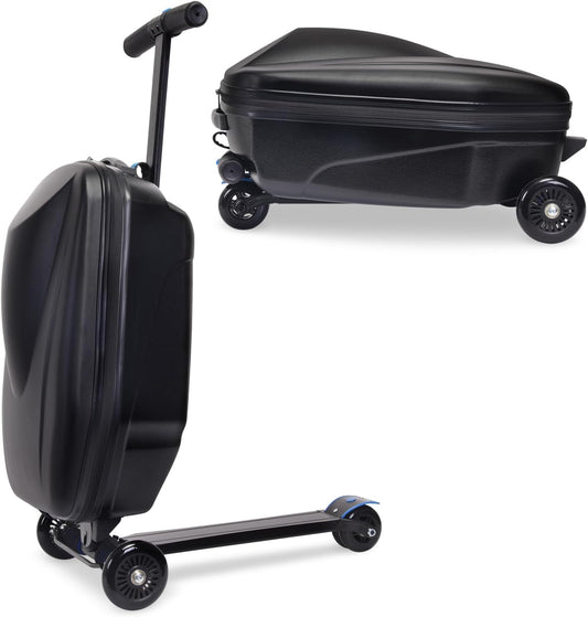 20" Scooter Suitcase for Kids, 2-in-1 Ride On Luggage with Wheels for Boys & Girls Ages 4-15, Foldable Hardshell Carry On Lightweight Travel Suitcase for Airplane