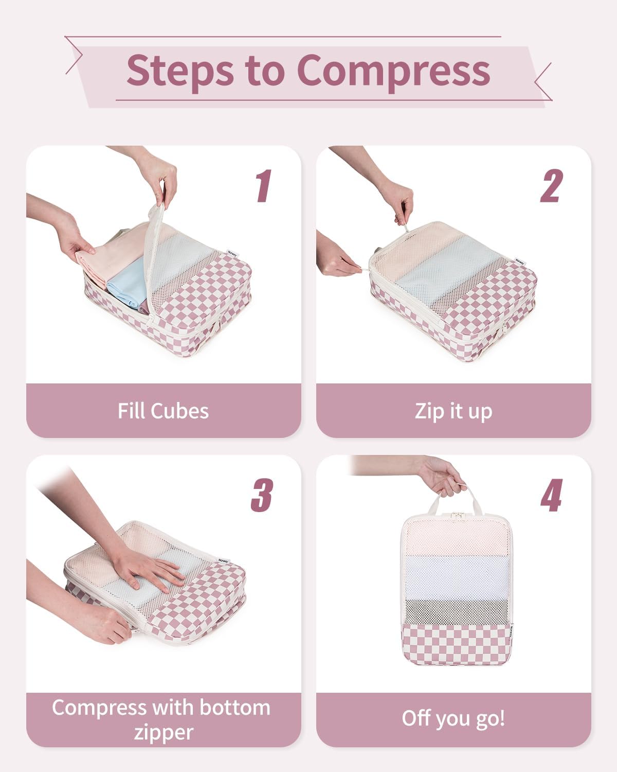 Narwey 6 Set Compression Packing Cubes for Travel Kids Women Carry on, Packing Organizers Bag for Backpack Luggage Suitcase Duffle Bags