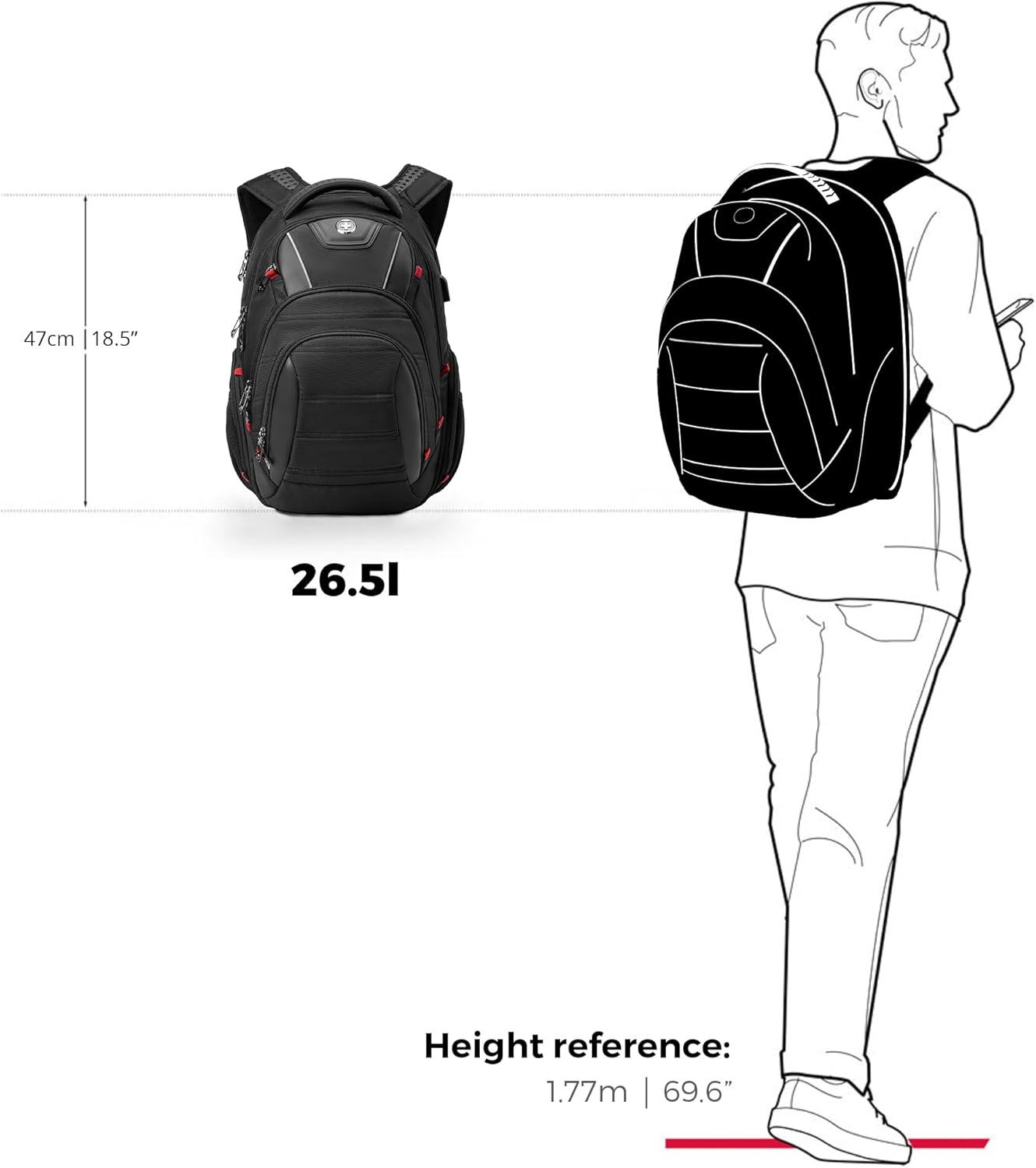 Swissdigital Design Men's Laptop Backpack for College and Business Travel with Integrated USB Charging Port and RFID Protection Fits Laptops up to 15.6 in, Black | J14-BR