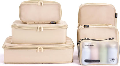 6 Set Compression Packing Cubes for Travel, Large Medium Small Luggage Organizers, Storage Bags for Clothes (6 Pack, Mist Khaki)