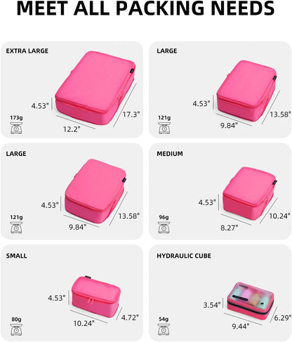 6 Set Compression Packing Cubes for Travel, Large Medium Small Luggage Organizers, Storage Bags for Clothes (6 Pack, Rose Red)