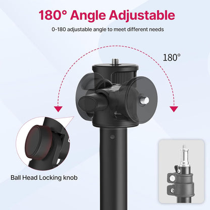 VIJIM MT-79 Extendable Photography Light Stand, 81" Portable Adjustable Light Tripod with 1/4" Screw, 360° Ball Head Camera Phone Tripod for Continute Output Lighting, Webcams, Cameras,for Pocket3