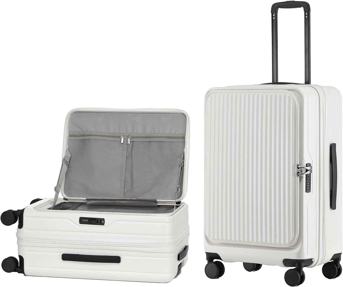 24 Inch Top Opening Checked Travel Luggage Expandable with Spinner Wheels,All PC Hard Shell Hardside Lightweight Medium Suitcase with TSA Approved Cup Holder for Business Trips Woman Men,White