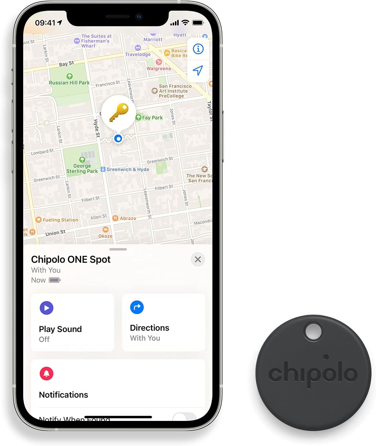 Chipolo ONE Spot - Key Finder, Bluetooth Tracker for Keys, Bag - Works with The Apple Find My app (only for iOS) (Almost Black)