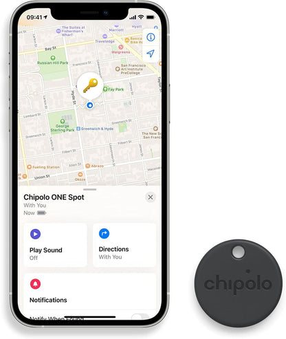 Chipolo ONE Spot - Key Finder, Bluetooth Tracker for Keys, Bag - Works with The Apple Find My app (only for iOS) (Almost Black)