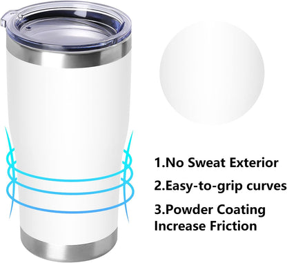 DOMICARE 20oz Tumbler with Lid Stainless Steel Tumblers Bulk, Double Wall Vacuum Insulated Coffee Travel Mug Powder Coated Tumbler, 12 Pack White