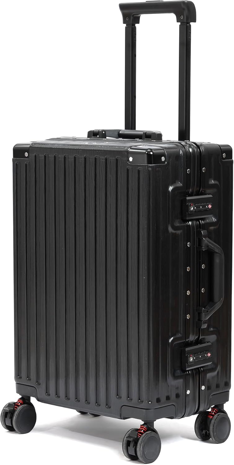 UrbanExporer 24 Inch Check In Hardside Zipperless Luggage with TSA Locks – Aluminum Frame Suitcase with Spinner Wheels, Cup Holder, Lightweight Travel Luggage for Business & Leisure Trips, Black