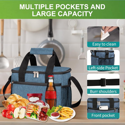 iknoe Large Foldable Cooler Bag, 8.5L Insulated Lunch Bag, Leakproof Lunch Cooler Tote with Multi-Bag Design Suitable for Beach, Picnic and Office Use, Blue 15-Can