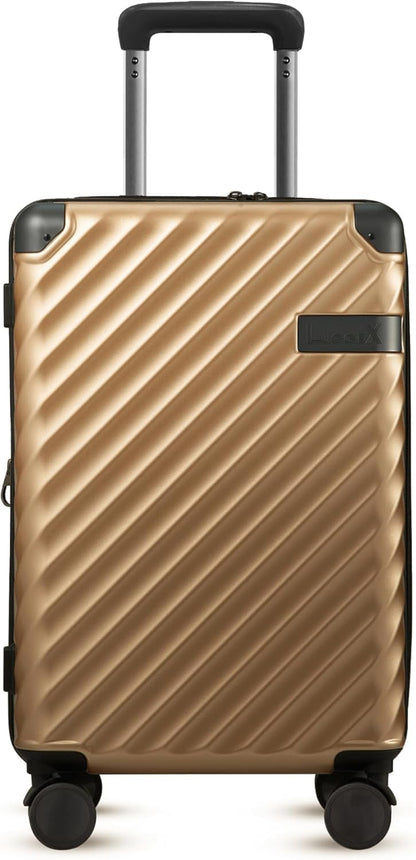 LUGGEX Luggage with Spinner Wheels, Polycarbonate Expandable Hard Shell Suitcase, Carry On 20 Inch, Champagne