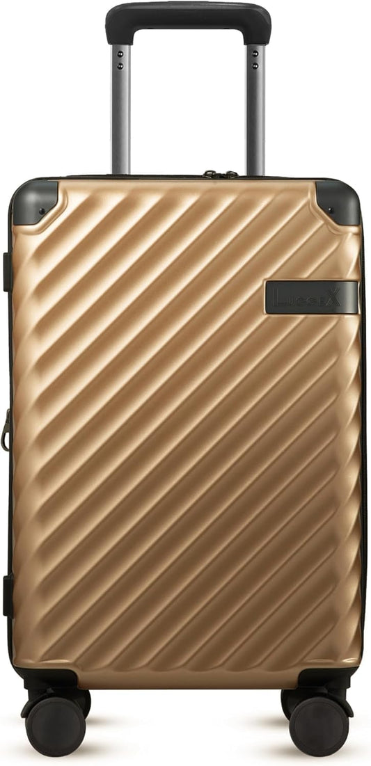 LUGGEX Luggage with Spinner Wheels, Polycarbonate Expandable Hard Shell Suitcase, Carry On 20 Inch, Champagne