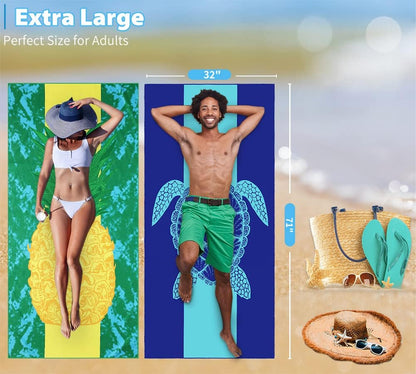 2 Pack Microfiber Lightweight Beach Towel 71"x32" Oversized Extra Large Thin Sand Free Towels Travel Swim Pool Yoga Gym Camping for Adults Women Men Beach Essentials Accessories Vacation Gift