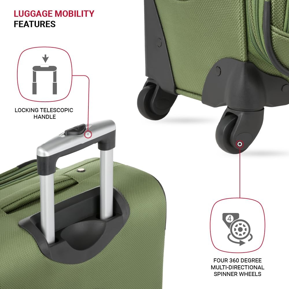SwissGear Sion Softside Expandable Luggage, Evergreen, Checked-Medium 25-Inch