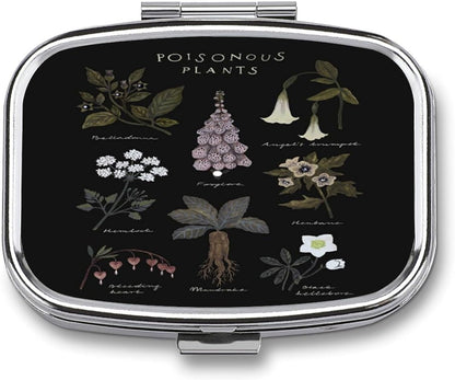 Metal 2 Compartment Pill Organizer Travel Friendly Portable Compact Pill Box Cute Pill Case to Hold Vitamins,Fish Oil,Supplements,Meds,Tablet for Purse,Pocket. (Poisonous Plants)