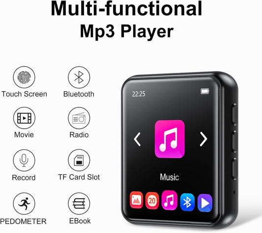 64GB MP3 Player Bluetooth 5.3 Touch Screen Music Player Portable mp3 Player with Speakers high Fidelity Lossless Sound Quality mp3 FM Radio Recording e-Book MP3 Player Support (128GB)