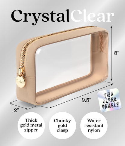 Clear Makeup Bag Zipper Pouch, Transparent Cosmetic Case Organizer, TSA Approved Travel Toiletry Case, Travel Accessories Essentials Makeup Tote for Women, Small Cute Make up Bag for Purse - Sand