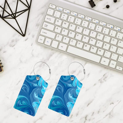 2 Pack Luggage Tag for Suitcase, Cute Unique Leather Bag Tags Identifiers Privacy Cover ID Label with Durable Steel Loop for Women Men Kids Girls Travel，Blue Wave