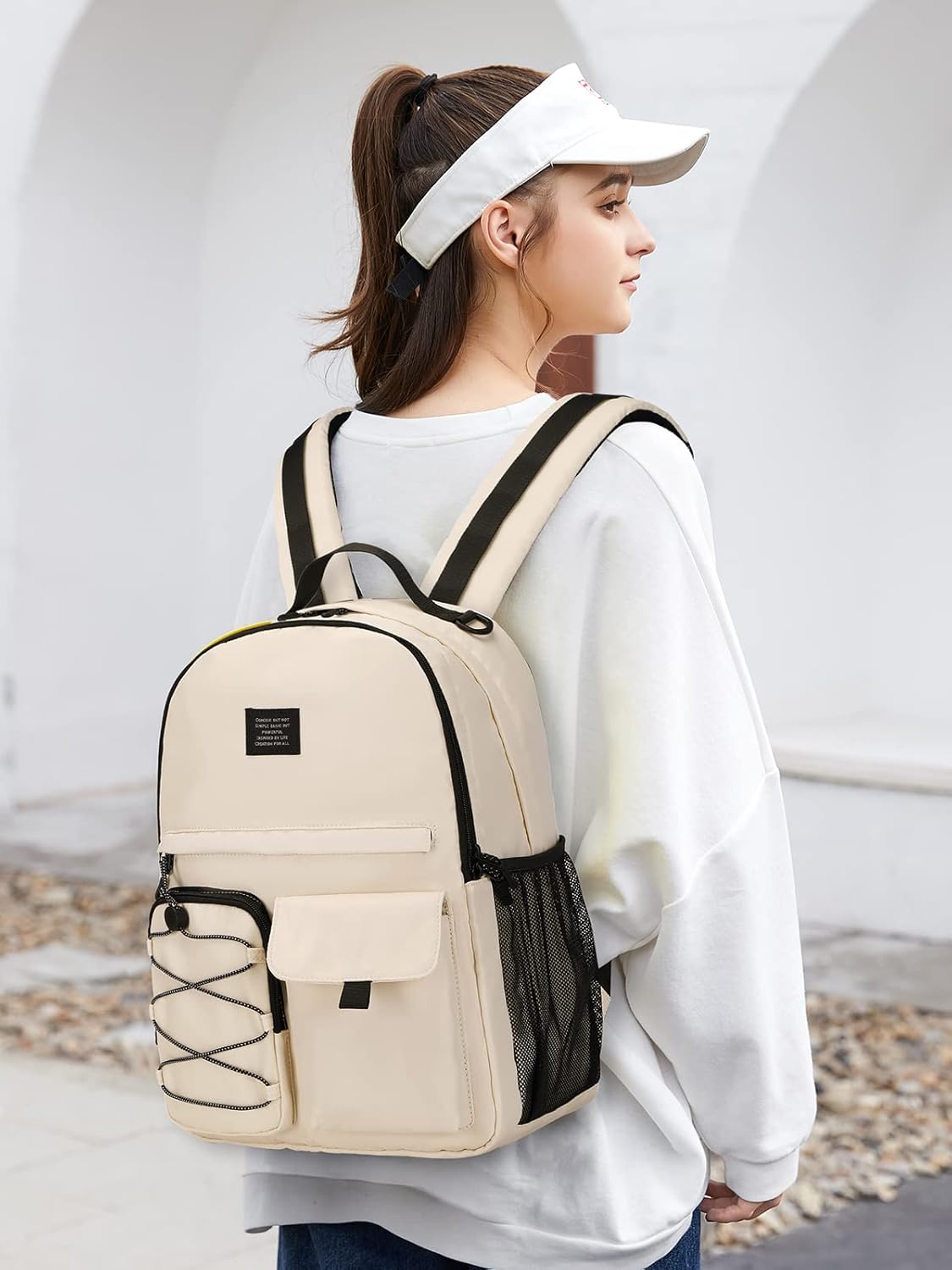 Lohol Casual Backpack for Teen Boys and Girls, Daypack with Anti Theft Pocket for Travel School (Beige)