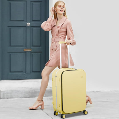 mixi Luggage Suitcase with Spinner Wheels, 24'' Checked Travel Luggage Aluminum Frame PC Hardside with TSA Lock & Cover - Lark Yellow
