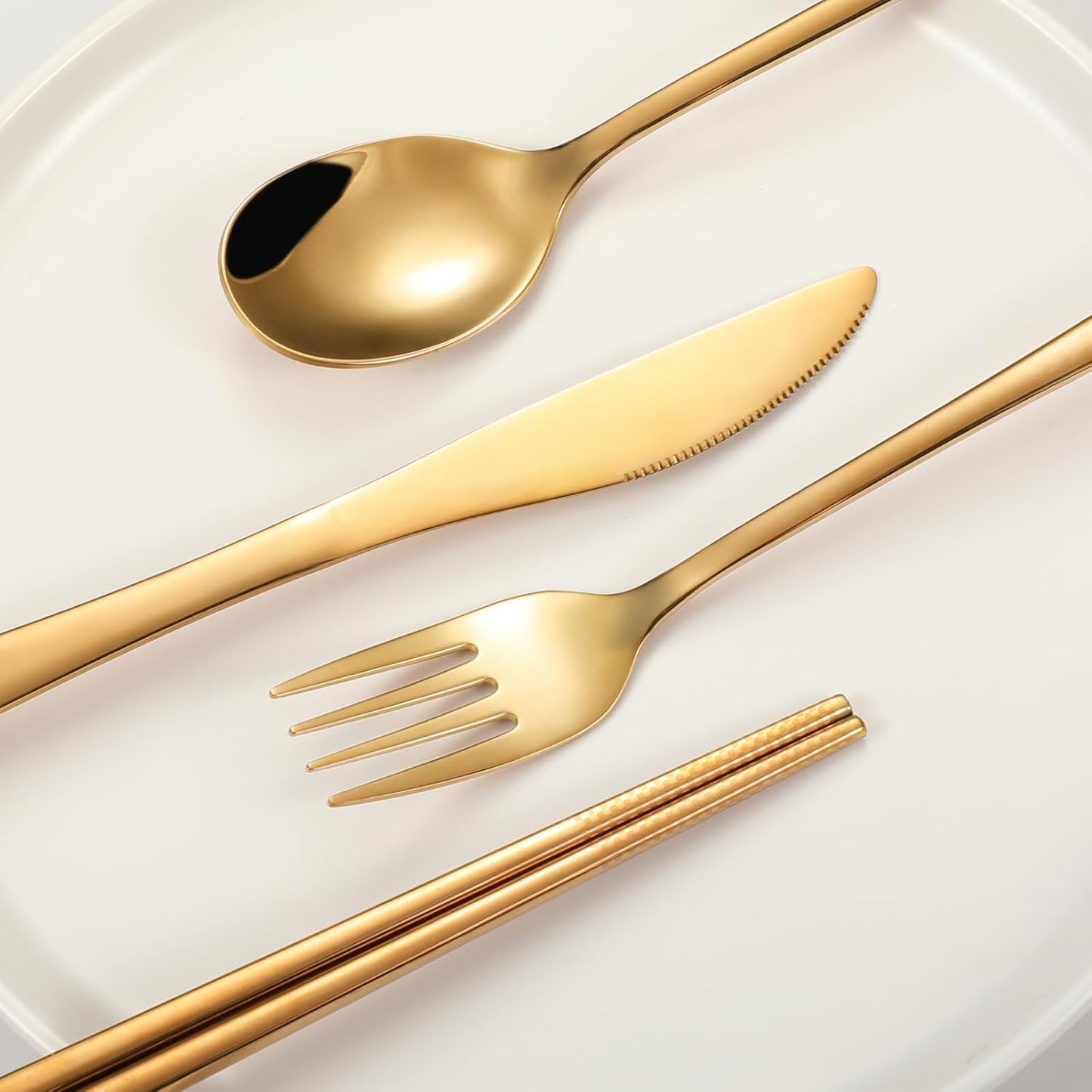 INKULEERTravel cutlery set, 18/8 stainless steel cutlery, Reusable utensils set with case, Portable Silverware Lunch Box for Camping and Office (Rose gold)