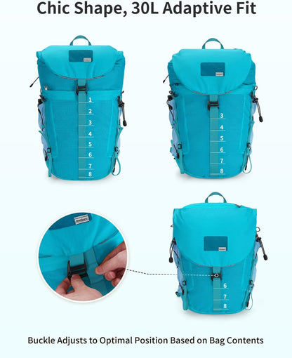 Blue Quartz Hiking Backpack 30L Lightweight Packable Backpack for Travel, Water Resistant Foldable Daypack for WoMen Men, Blue Green