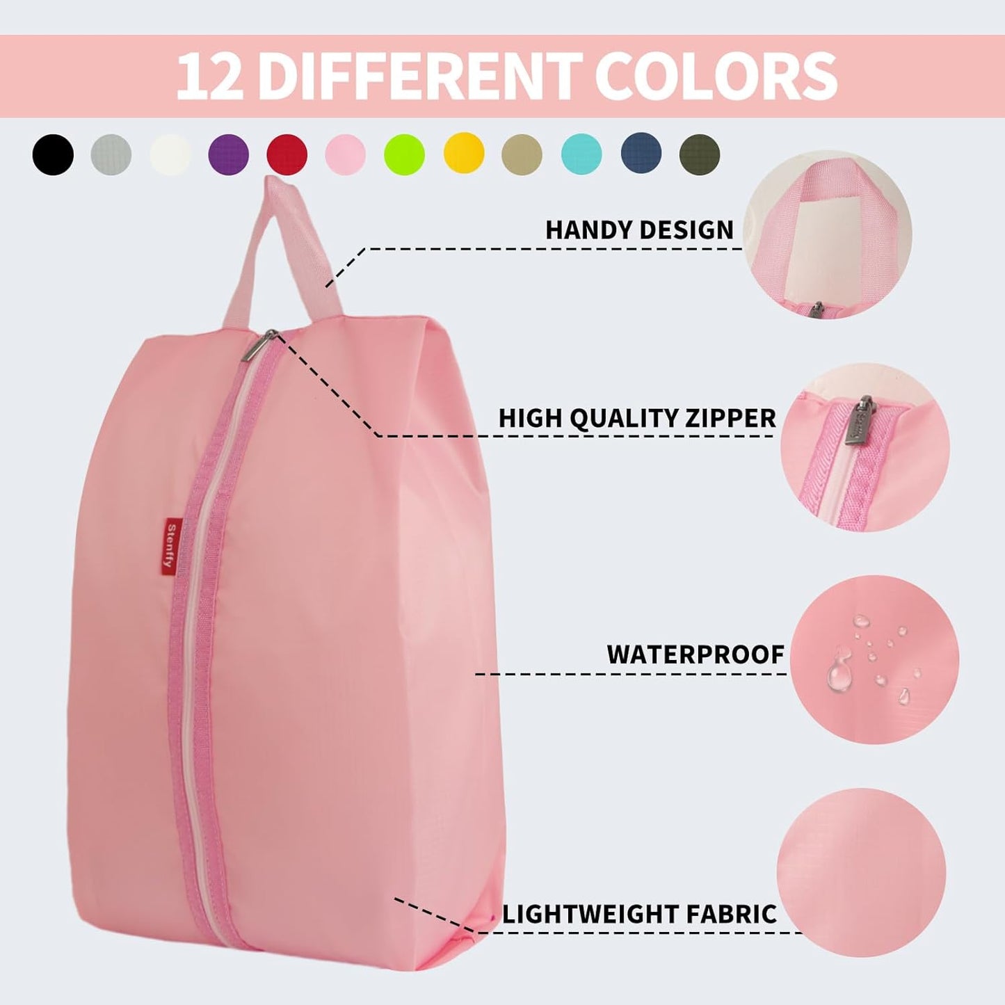 6pcs Portable Shoe Organizer, Travel Pouches with Zipper, Golf Shoe Bags, Clothes Bags, Soccer Cleats Bag Shoe Pouch for Gym, Waterproof, Odor-Resistant (Pink)