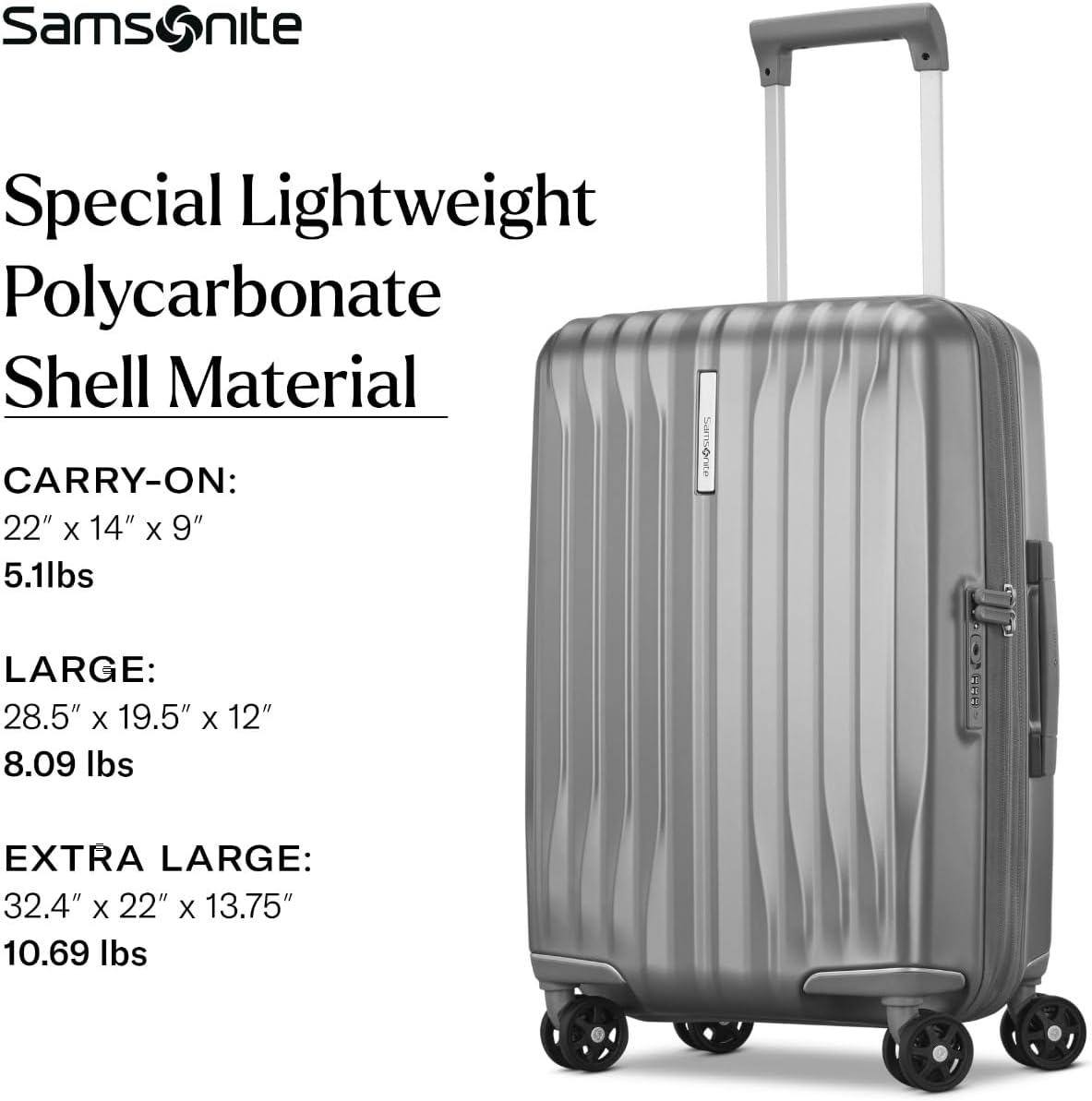 Samsonite UpLIFT X-Large Checked Hardside Luggage with Spinner Wheels - Airline-Approved, TSA Lock, Adjustable Handle System - Polycarbonate Hard Suitcase for Ultra Lightweight Travel - Silver Shimmer