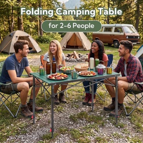 Portable Outdoor Adjustable Height Camping Table, Large for 2-6 Person