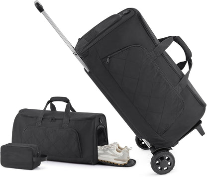 Rolling Garment Bag for Travel,Duffle Garment Bag with Wheels and Shoe Compartment for Men and Women,3 in 1 Suit Dress Bags with Wheels（Black）