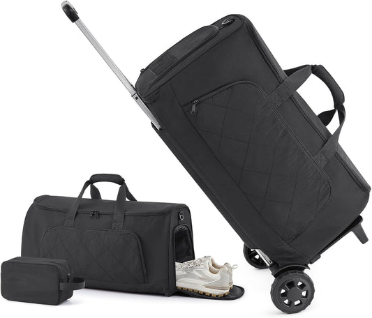 Rolling Garment Bag for Travel,Duffle Garment Bag with Wheels and Shoe Compartment for Men and Women,3 in 1 Suit Dress Bags with Wheels（Black）