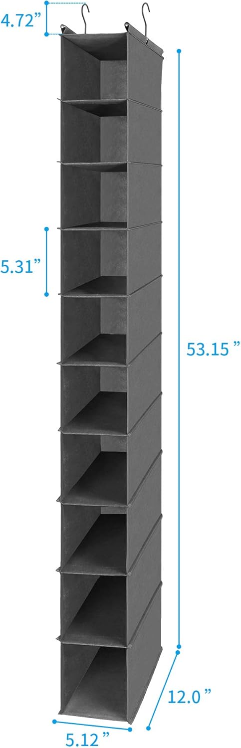MAX Houser 10-Shelf Hanging Shoe Shelf Organizer, Hanging Shoe Storage for Closet (Grey)