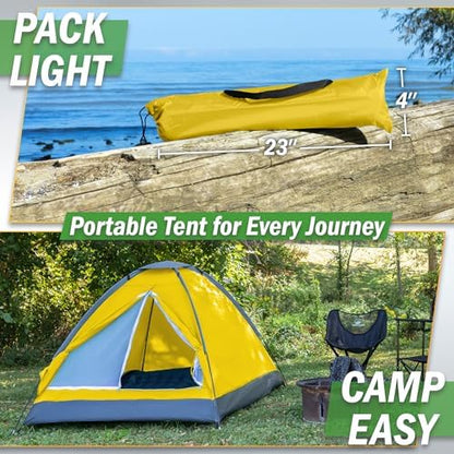 2 Person Camping Tent with Rain Fly and Carrying Bag – Lightweight Outdoor Pop Up Tents for Camping Essentials, Music Festivals, Backpacking, Hiking, or Beach Shelter by Wakeman Outdoors