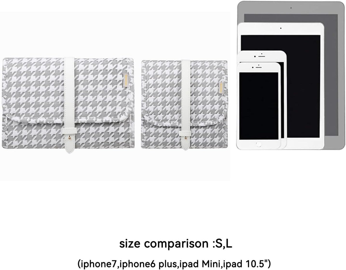Voova Travel Jewelry Holder Organizer Case, Small Jewelry Storage Bag for Women Girls, Foldable Traveling Jewellery Pouch Roll for Necklaces Rings Earrings Bracelets, Mini, Grey+White