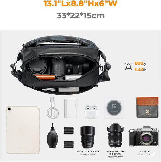K&F Concept 2 in 1 Sling Bag Everyday Shoulder Bag & Multifunction Photography Crossbody Camera DSLR Backpack Portable Bag