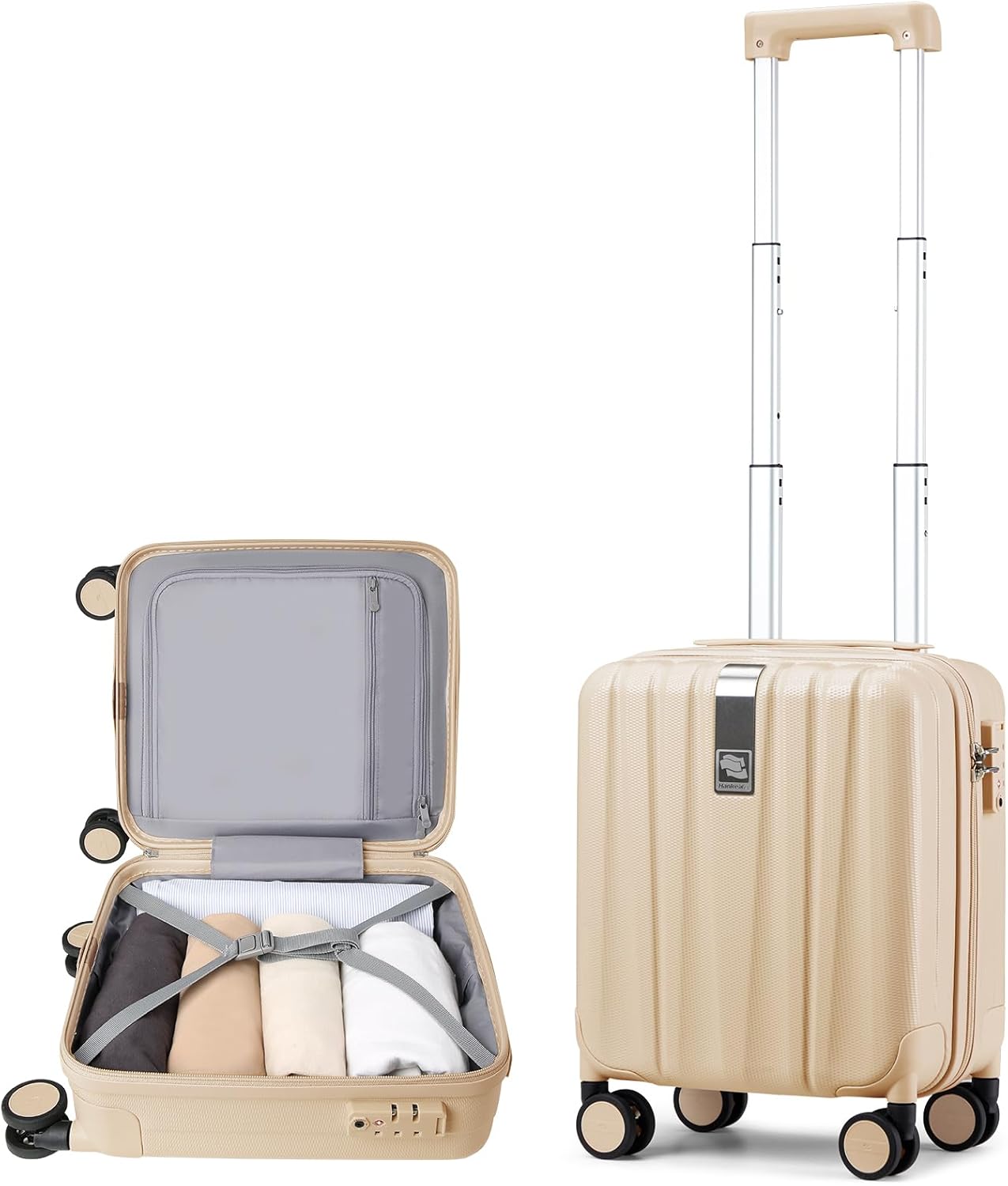Hanke 14 Inch Underseat Carry On Luggage with Wheels Hard Shell Suitcases Carry On Bag Lightweight Small Mini Suitcase Travel Luggage for Travel Christmas Gifts for Birthday（Cuba Sand）