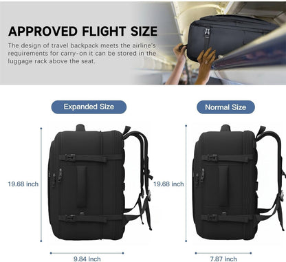 Carry On Backpack, 50L Travel Backpack, Luggage Backpack TSA Flight Approved Laptop Backpack for Men & Women, Large Expandable 40L Daypack Lightweight Business Weekender Bag, Black